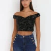 Crop Top à Détails Paillettes