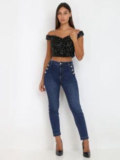Crop Top à Détails Paillettes -Mode Étoilée Soldes Magasin V15 12942 BLK 3