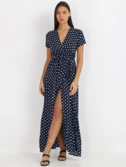 Robe Longue à Pois -Mode Étoilée Soldes Magasin V15 8809P NVY 3