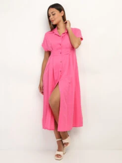 Robe En Lin Boutonnée à Fente