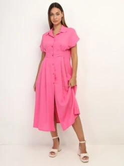 Robe En Lin Boutonnée à Fente -Mode Étoilée Soldes Magasin V15 MY55103 FSH 3