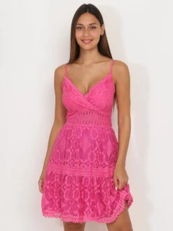 Robe Patineuse Fuchsia En Dentelle Et Crochet Fuchsia