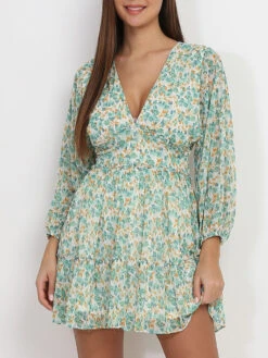 Robe Patineuse Fleurie à Col V