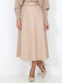 Jupe Patineuse Ceinturée En Simili