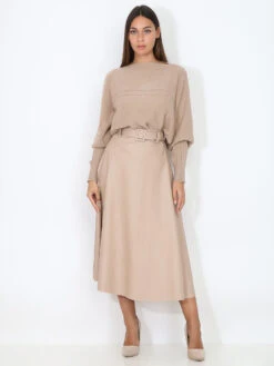 Jupe Patineuse Ceinturée En Simili -Mode Étoilée Soldes Magasin V20 3516 BGE 3