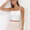 Crop Top Style Corset Blanc Côtelé Blanc