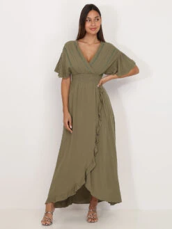 Robe Longue Portefeuille à Volants -Mode Étoilée Soldes Magasin V25 1037 KHK 3