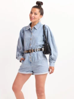 Combi-short En Jeans à Manches Bouffantes 7 Combi-short En Jeans à Manches Bouffantes -Mode Étoilée Soldes Magasin V28 VA3116 BLU 4