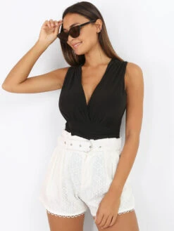 Short En Dentelle à Ceinture -Mode Étoilée Soldes Magasin W06 12799 WHT 5