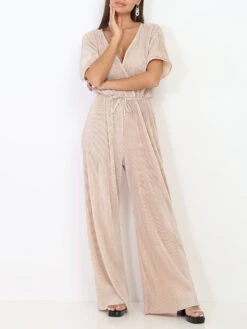 Combinaison En Satin Beige à Plissé Soleil Beige