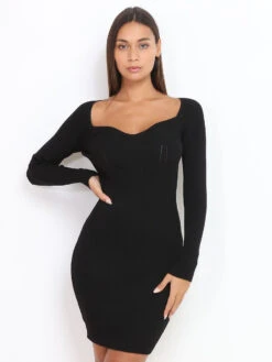 Robe En Maille Côtelée à Encolure En Coeur