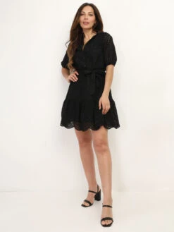 Robe à Broderie Anglaise Et Manches Ballons -Mode Étoilée Soldes Magasin W12 OR5885 BLK 3