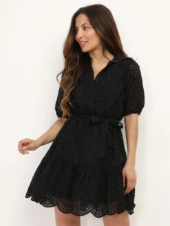 Robe à Broderie Anglaise Et Manches Ballons -Mode Étoilée Soldes Magasin W12 OR5885 BLK 4