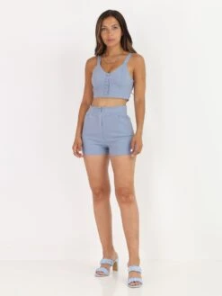 Short Texturé Style Chambray -Mode Étoilée Soldes Magasin W13 5167 LTBLU 3