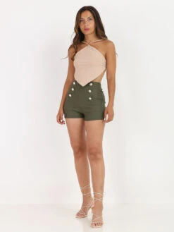 Short à Boutons Taille Haute élastiquée -Mode Étoilée Soldes Magasin W16 17875 KHK 3