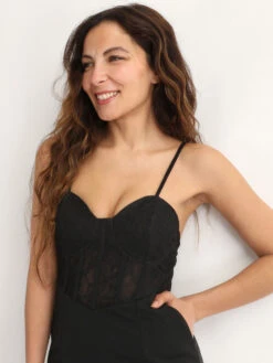 Combinaison Corset En Dentelle à Fentes -Mode Étoilée Soldes Magasin W17 22005 BLK 4