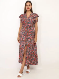 Robe Fendue à Fleurs Style Wax