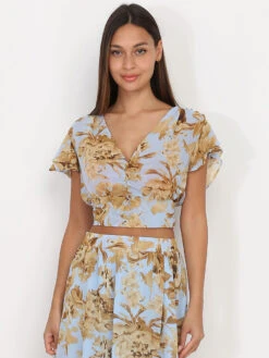 Top Froncé à Imprimé Printanier