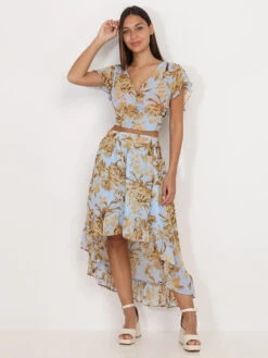 Top Froncé à Imprimé Printanier -Mode Étoilée Soldes Magasin W23 3591 LTBLU 3