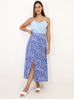 Jupe Fendue à Imprimé Tacheté -Mode Étoilée Soldes Magasin W23 P8385 M BLU 3