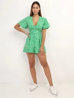 Combi-short à Imprimé Petites Fleurs -Mode Étoilée Soldes Magasin W25 P8359 C GRN 3