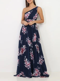 Robe Longue Asymétrique à Fleurs
