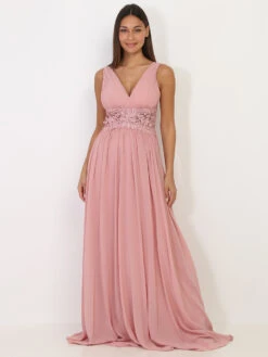 Robe Longue Rose à Buste Drapé Et Dentelle Vieux Rose -Mode Étoilée Soldes Magasin W32 Q2021 40 2 DKPNK 3