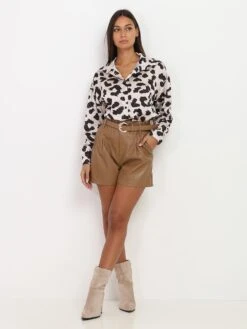 Short Taille Haute En Simili Ceinturé -Mode Étoilée Soldes Magasin X11 MC5292 CML 3