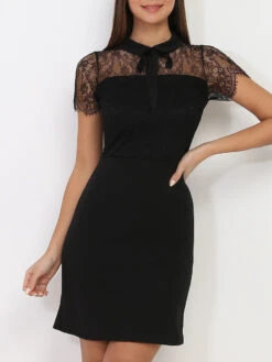 Robe Moulante En Dentelle à Col Lavallière