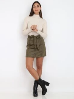 Jupe En Suédine à Boutons Et Noeud -Mode Étoilée Soldes Magasin X22 L16895 KHK 4