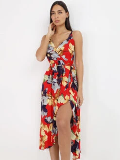 Robe Portefeuille à Fleurs Tropicales