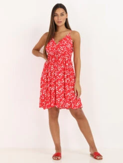 Robe Fleurie Col Cache Coeur à Volants -Mode Étoilée Soldes Magasin X27 OR5789 8 RED 3