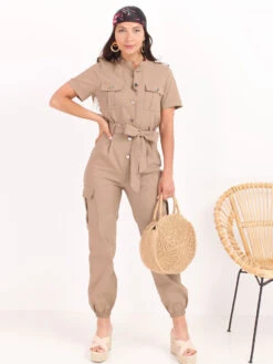 Combinaison Ceinturée à Poches -Mode Étoilée Soldes Magasin X28 5151 BGE 5