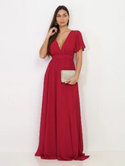 Robe Longue à Manches Papillons -Mode Étoilée Soldes Magasin X28 HM2305 DKRED 3