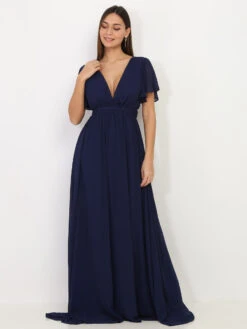 Robe Longue Bleu Marine à Manches Papillons Bleu Marine