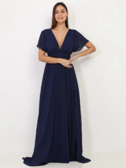 Robe Longue Bleu Marine à Manches Papillons Bleu Marine -Mode Étoilée Soldes Magasin X28 HM2305 NVY 3