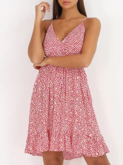 Robe Courte Col Cache-coeur à Fleurs