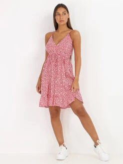 Robe Courte Col Cache-coeur à Fleurs -Mode Étoilée Soldes Magasin X28 OR5789 5 RED 3