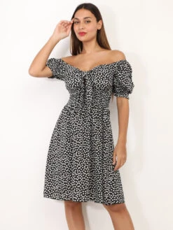 Robe Fleurie à Manches Ballon -Mode Étoilée Soldes Magasin Y10 82131 16 BLK 3