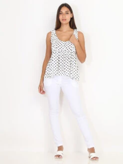 Top à Pois Et Volants -Mode Étoilée Soldes Magasin Y12 1755 WHT 3