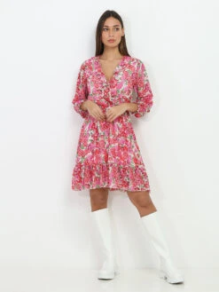 Robe à Fleurs Et Volants -Mode Étoilée Soldes Magasin Y20 P8170 ECRU 3