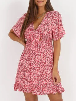 Robe à Fleurs Ajourée Avec Noeud