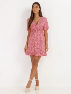 Robe à Fleurs Ajourée Avec Noeud -Mode Étoilée Soldes Magasin Y22 23349 RED 3