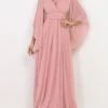 Robe Longue Drapée Vieux Rose à Manches Volantées Vieux Rose