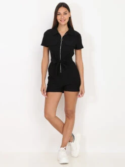 Combi-short Ceinturée à Zip -Mode Étoilée Soldes Magasin Y29 190068 BLK 3