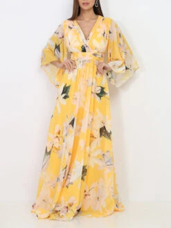 Robe Longue Plissée à Fleurs