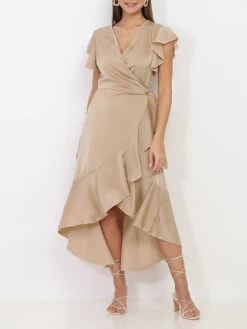 Robe Portefeuille Satinée à Volants