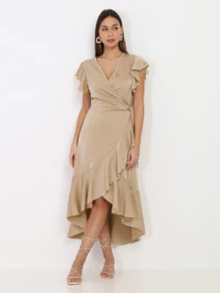 Robe Portefeuille Satinée à Volants -Mode Étoilée Soldes Magasin Y32 P8263 F BGE 3