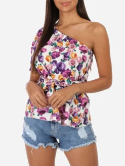 Top Fluide Asymétrique Motif Fleuri