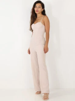 Combinaison Pantalon évasé Crème à Bretelles Beige